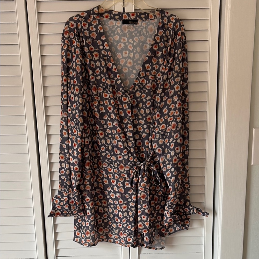 Floral Wrap Tunic with Ruffle Sleeves